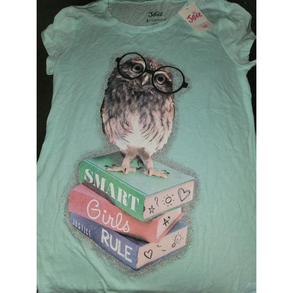 Justice smart girls rule‎ back to school owl books top size 8 nwt